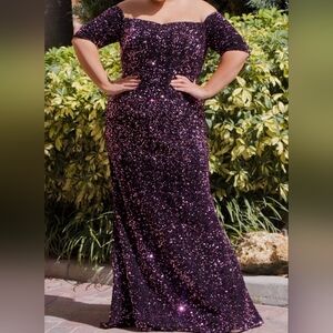 Plum/pink sequined gown. Size 18.